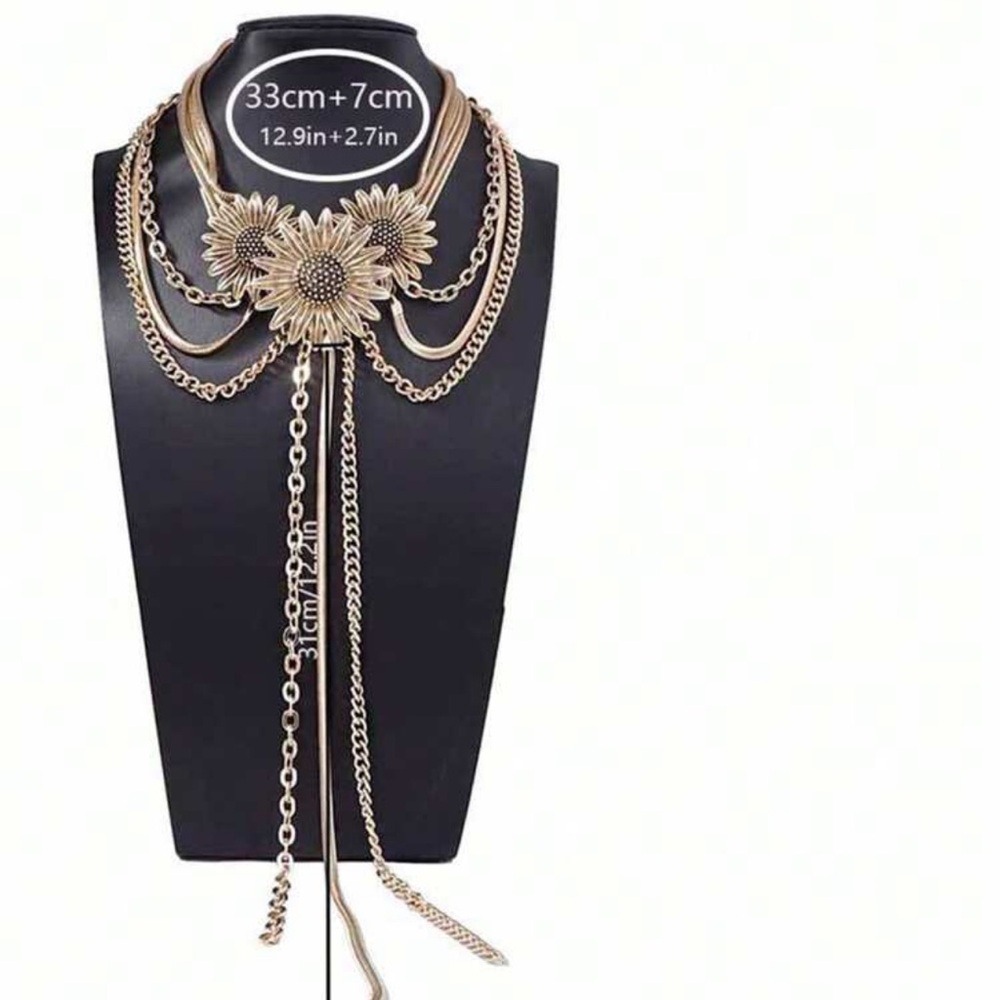 Stainless Steel Sunflower Choker Necklace & Earrings Set Boho Statement Silver - Picture 10 of 10